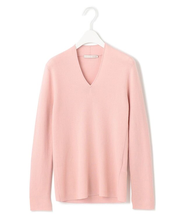 ICB 【洗える】エクストラファインメリノリブ Vネックニット ピンク系
