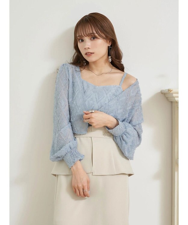 earth music&ecology ＳＥＴ２点カットジャカードカーディガン＋ビスチェ Sax