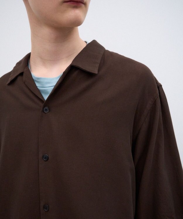 ATON COTTON SILK VIERA | オープンカラーハーフスリーブシャツ - UNSEX DARK BROWN