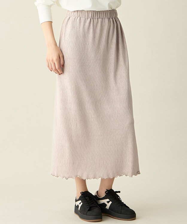 ANY L 【ウエストゴム】シュリンクベロアスカート ベージュ