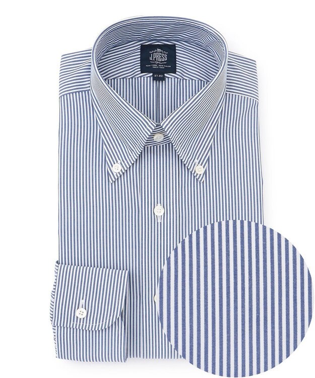 J.PRESS MEN 【PREMIUM PLEATS / 形態安定】ロンドンストライプ ドレスシャツ / B.D. ネイビー系1