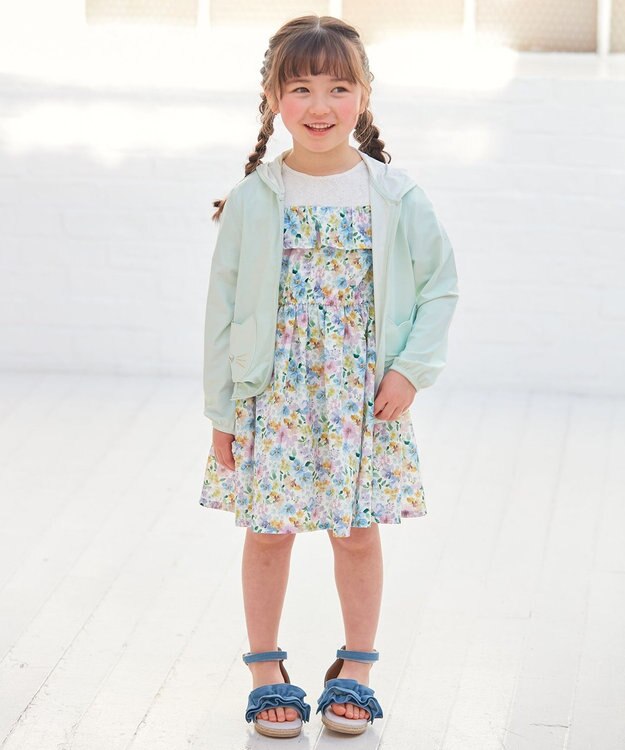 ANY KIDS オンオフショルダー ガーリー ワンピース ホワイト系花柄