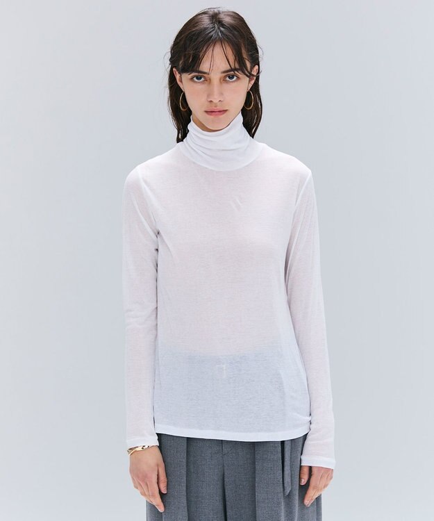 BEIGE， 【洗える】SORE / シアーコットンハイネックカットソー White