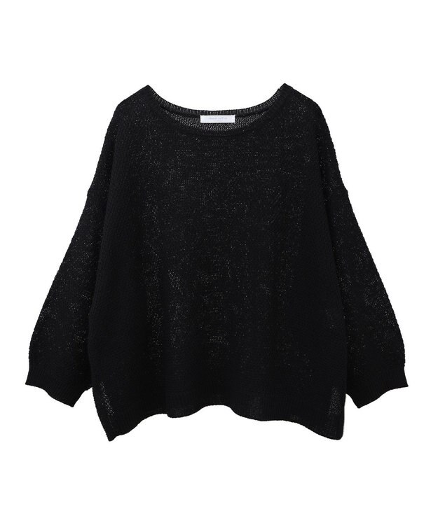 Green Parks かのこボートネック７分袖ニットプルオーバー Black