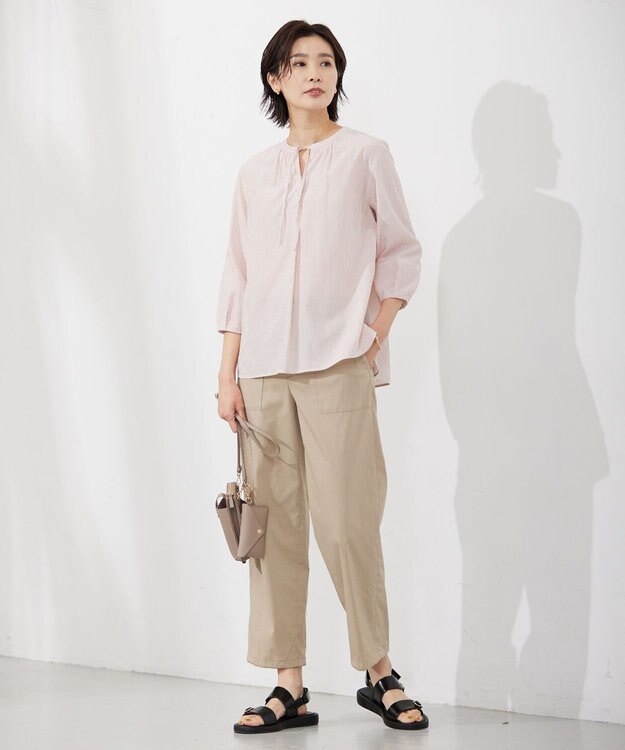 J.PRESS LADIES L 【洗える】セルロースリネンストレッチ ベイカー パンツ ベージュ系