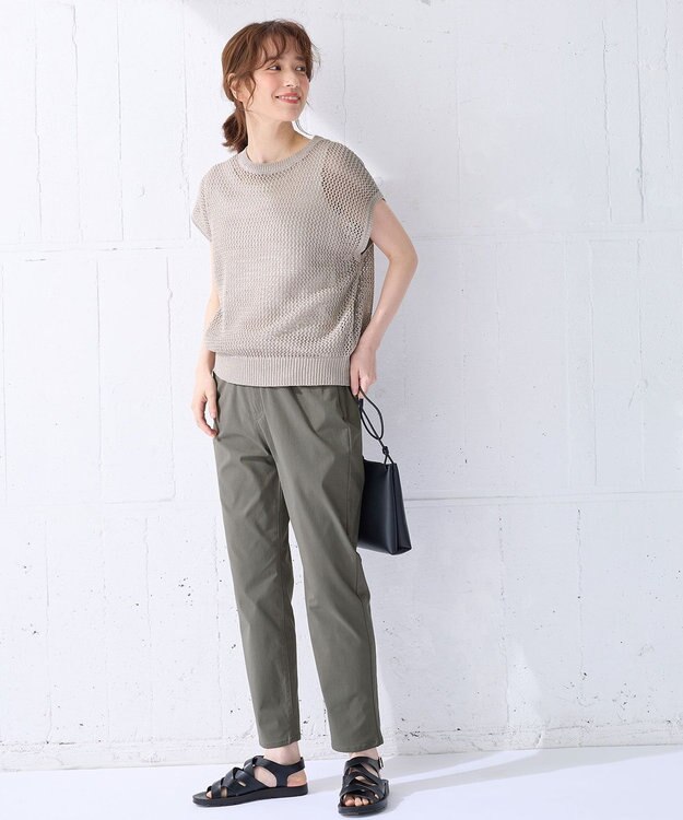 ANY フレンチスリーブメッシュニット グレージュ×ゴールド