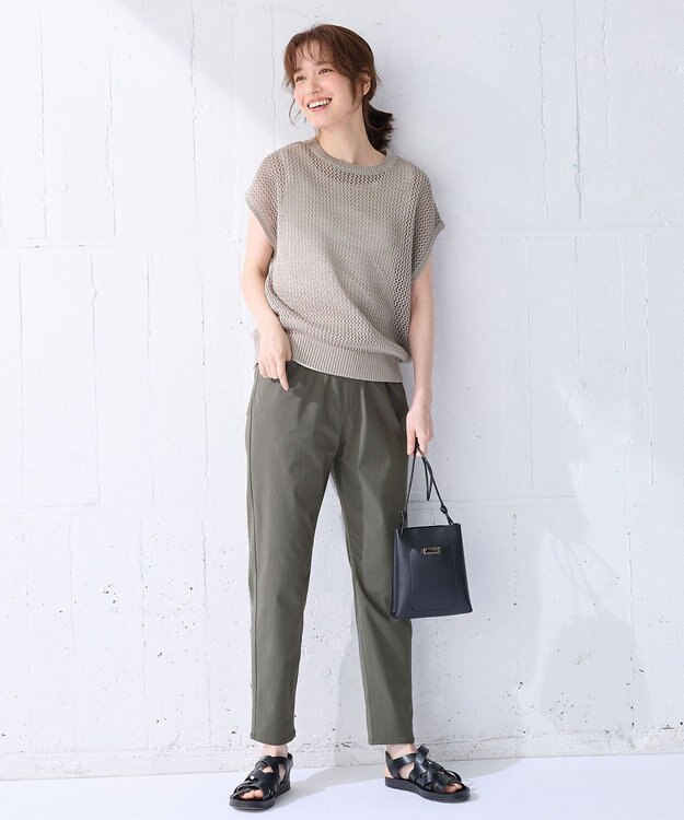 ANY フレンチスリーブメッシュニット グレージュ×ゴールド