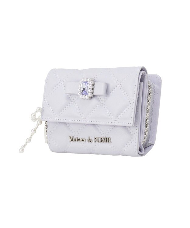 Maison de FLEUR ビジューリボンキルティングウォレット Sax