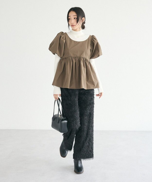 CRAFT STANDARD BOUTIQUE パフスリーブペプラムブラウス Khaki