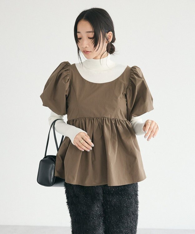 CRAFT STANDARD BOUTIQUE パフスリーブペプラムブラウス Khaki