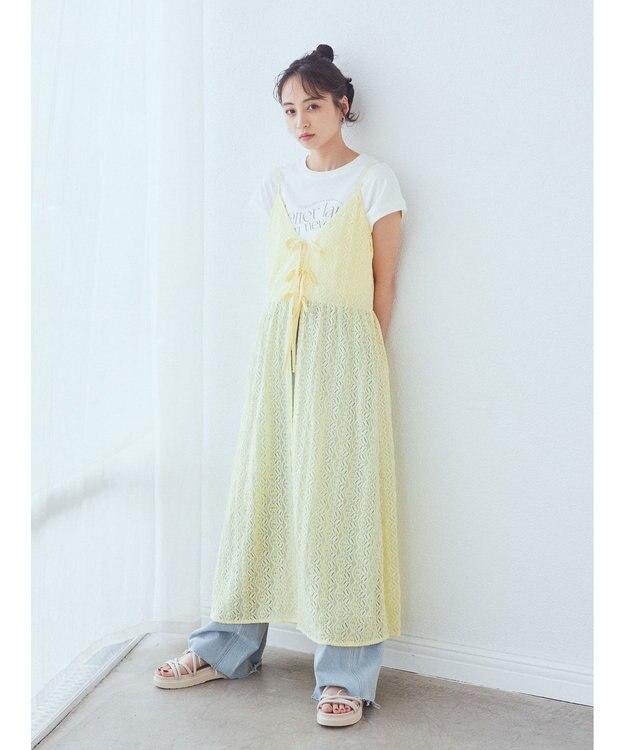 earth music&ecology フラワーレースキャミワンピース Yellow