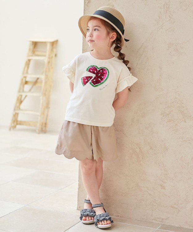 ANY KIDS 接触冷感 ミラクルスパンコール Tシャツ アイボリー系