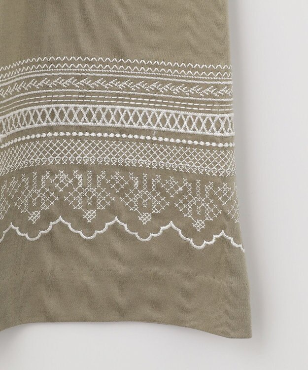 自由区 【洗える】エンブロイダリー チュニック丈カットソー カーキ系