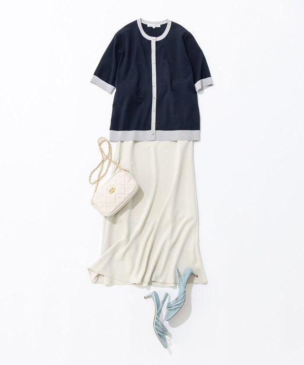 23区 S 【WEB&一部店舗限定/洗える】レーヨンポリエステルストレッチ 半袖 カーディガン ネイビー×シルバーラメ