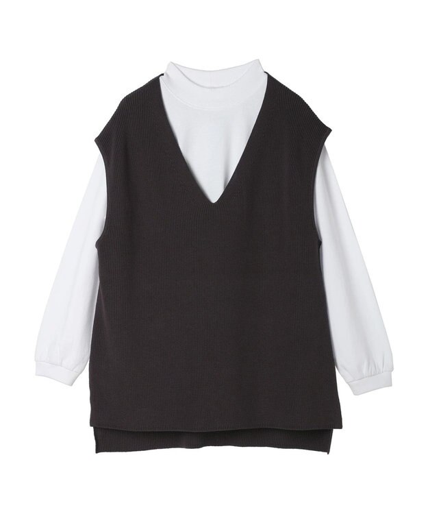 CRAFT STANDARD BOUTIQUE 【2点セット】洗える 60/2 14G片畦Vネックベスト+ロンTEE SET Charcoal Gray