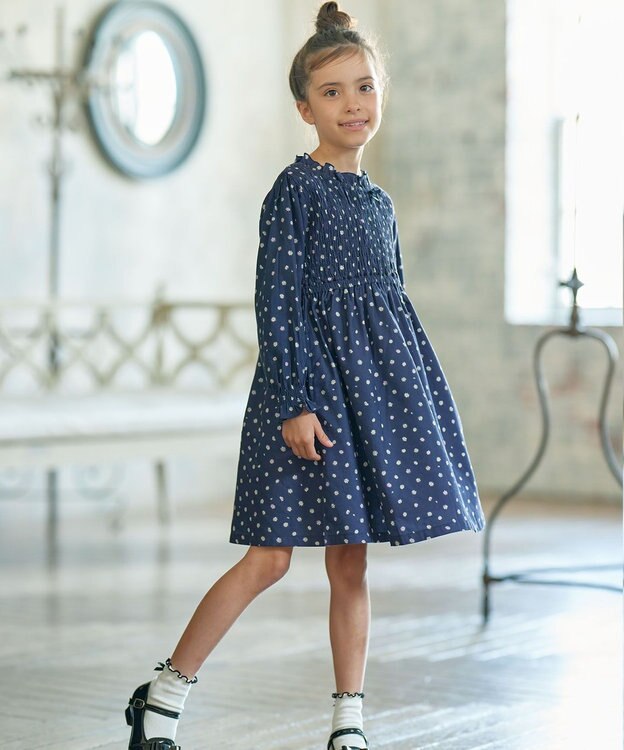 組曲 KIDS 【110-140cm】モノトーン花柄 ワンピース ネイビー系5
