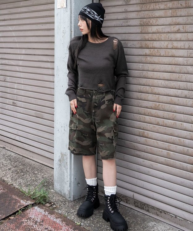 WEGO モヘアタッチダメージショートニット ブラック中濃色