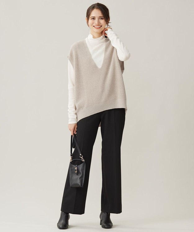 自由区 S 【洗える】コットンウールミドルゲージニット ベスト ベージュ