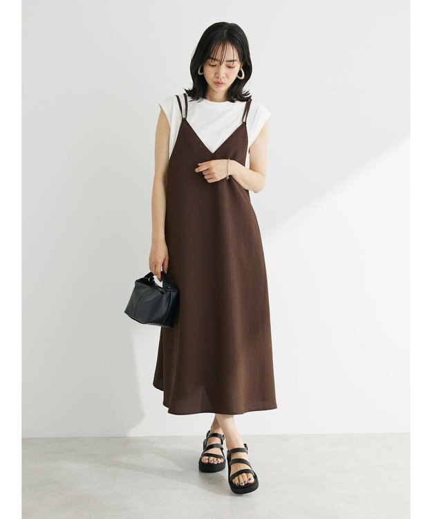 Green Parks 表面感キャミワンピース Brown