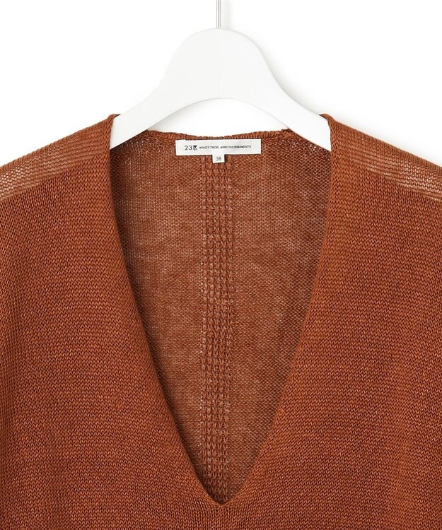 23区 S 【CLASSY.6月号掲載/洗える】ピュアリネンバルキー Vネックニット キャメル系