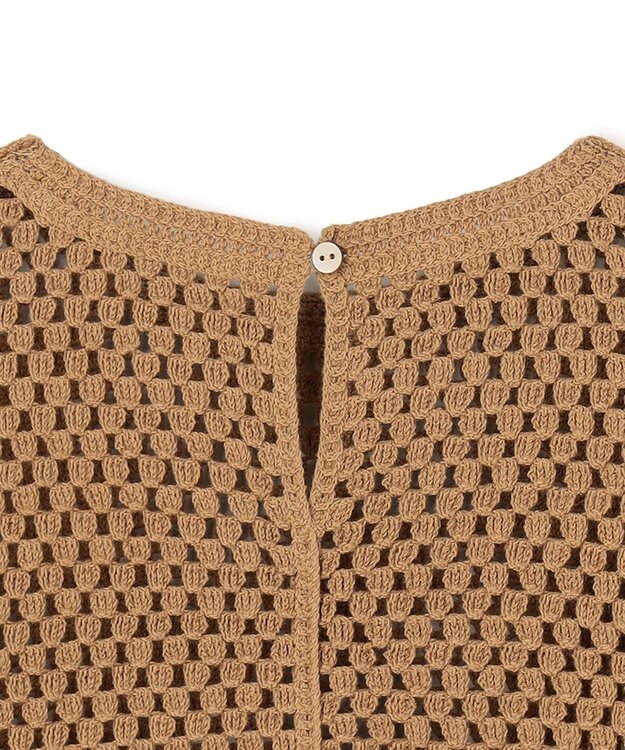 UNFILO クロシェレースニット ハーフスリーブ プルオーバー キャメル