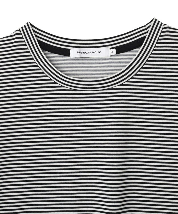 AMERICAN HOLIC 裾ラウンドＴシャツ Border Black
