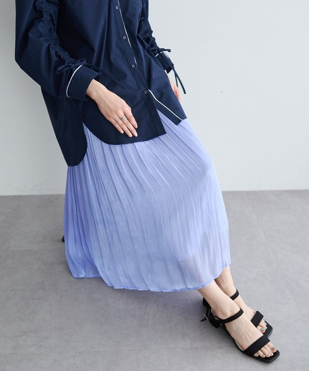 YECCA VECCA シャイニーサテンプリーツスカート Blue