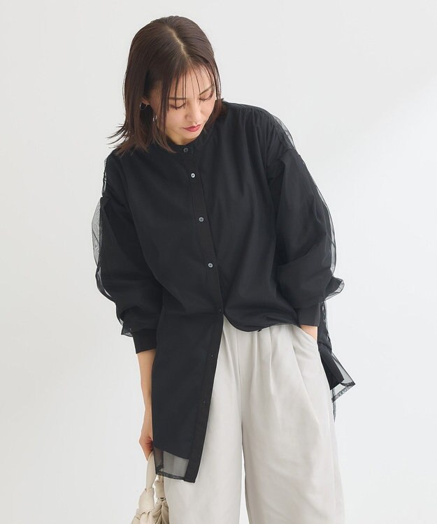 Green Parks ２Ｗａｙ　チュールドッキングシャツチュニック Black