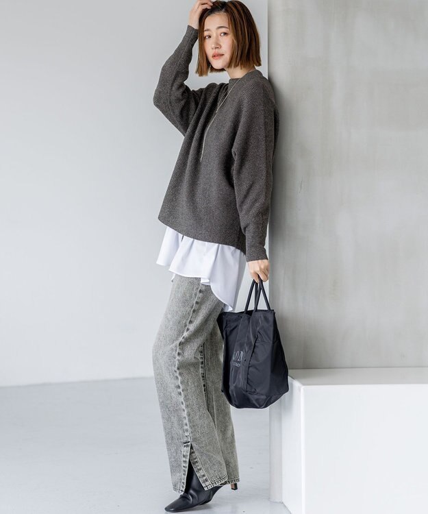 23区 【洗える】ウールカシミヤラメ ドルマンスリーブ ニット グレー系