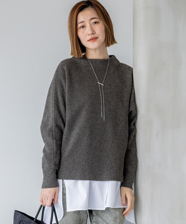 23区 【洗える】ウールカシミヤラメ ドルマンスリーブ ニット グレー系