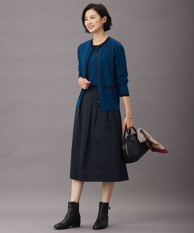 J.PRESS LADIES S 【洗える】グレイス メモリータフタ タック スカート ネイビー系