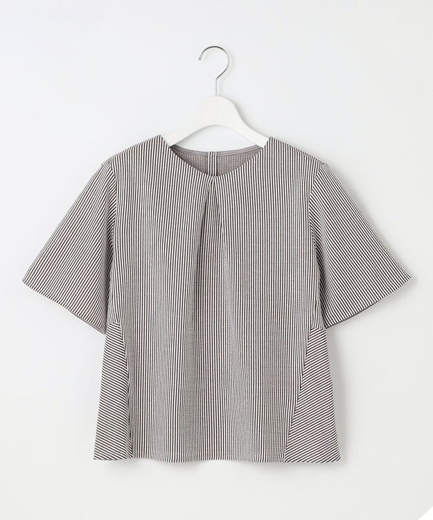 J.PRESS LADIES 【洗える・抗菌防臭・吸水速乾】サッカージャージー ペプラム カットソー オフ×モカ系