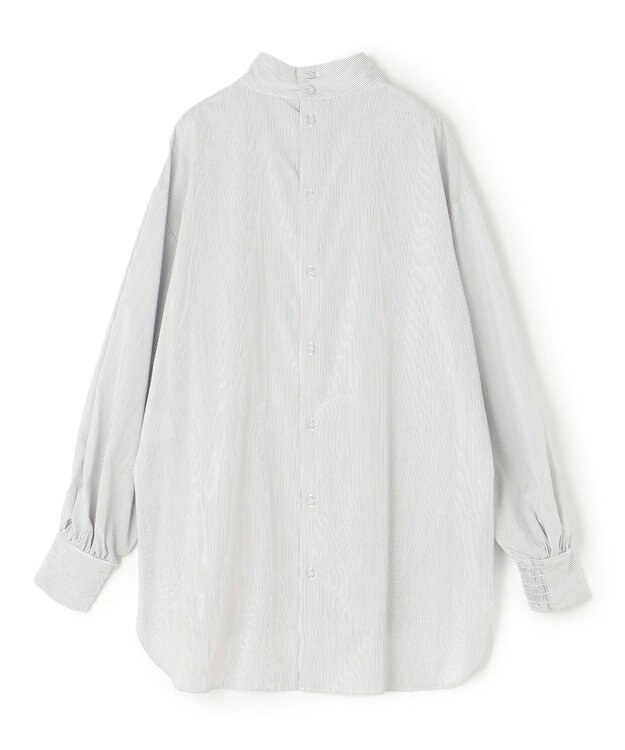 UNFILO ハイネックブラウス オフ×ブラックストライプ