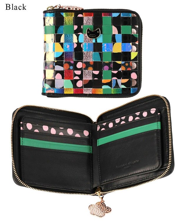 tsumori chisato CARRY エポネコメッシュ ラウンドファスナー2つ折り財布 ブラック