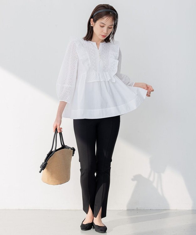 組曲 S 【WEB限定色あり】レースコンビシャーティング ブラウス アイボリー系