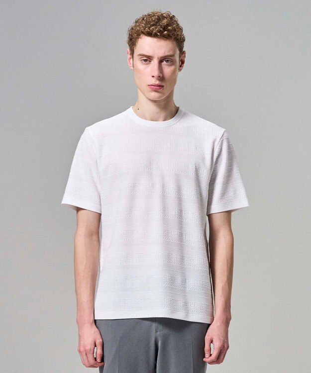 JOSEPH HOMME 【新柄 / 新素材】ジャガードボーダー　クルーネックTシャツ ホワイト系
