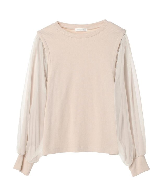 Green Parks 袖チュールドッキングリブプルオーバー Light Beige