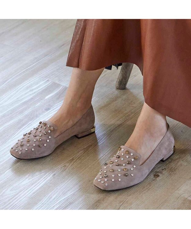 MODE ET JACOMO <MODE ET JACOMO>【軽量】ラインストーンスクエアトゥスリッポン ベージュスエード