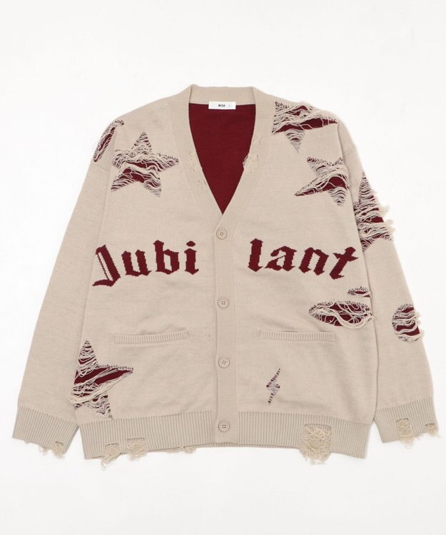 WEGO 【ユニセックス着用ITEM】ダメージジャガードカーディガン オフホワイト