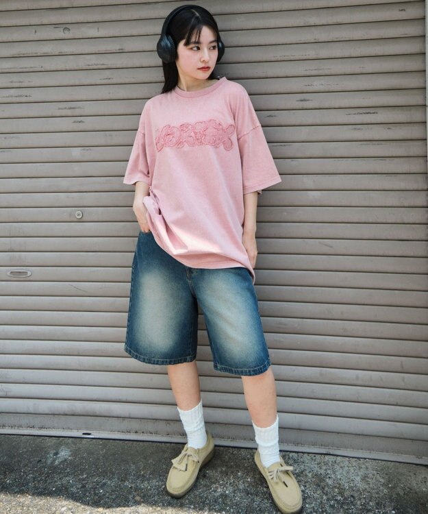 WEGO 【ユニセックス着用ITEM】スノーウォッシュダメージアップリケT（SS） ピンク