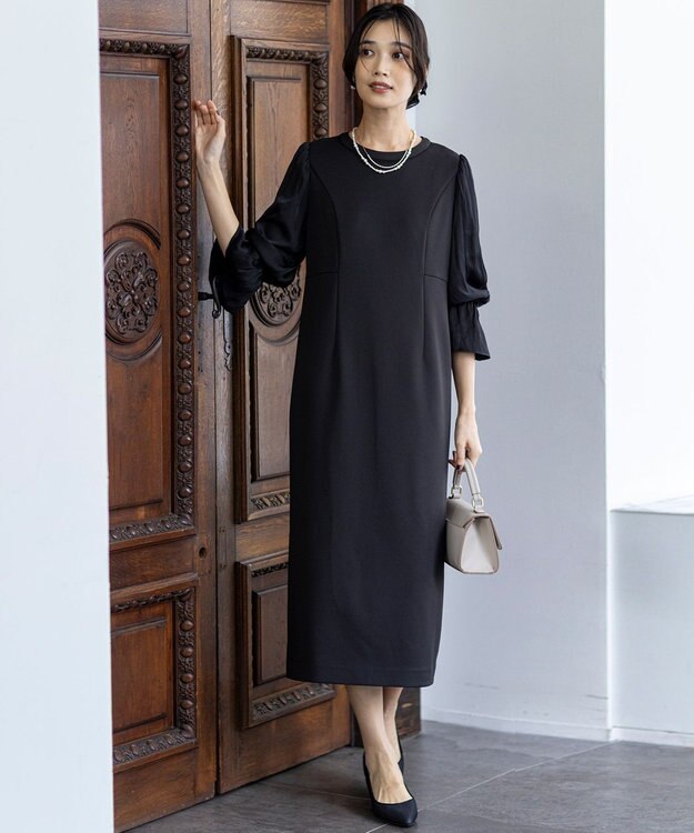 ANY SIS 【洗える】ベルスリーブナロー ドレス ブラック