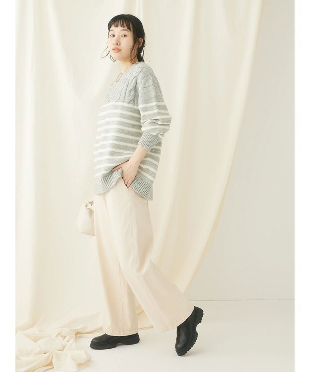 CRAFT STANDARD BOUTIQUE ケーブル×ボーダードッキングプルオーバー Border Gray