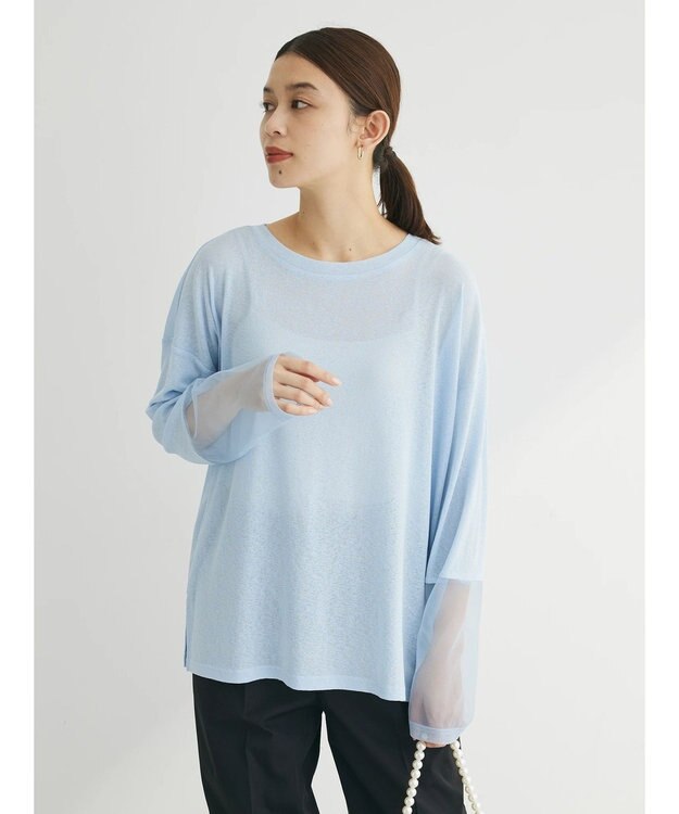 Green Parks 袖チュールドッキングプルオーバー Sax