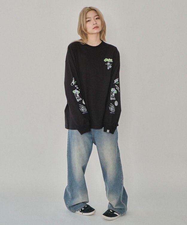 WEGO 【ユニセックス着用ITEM】別注VISIONグラフィックスリーブプリントT（LS） ブラック