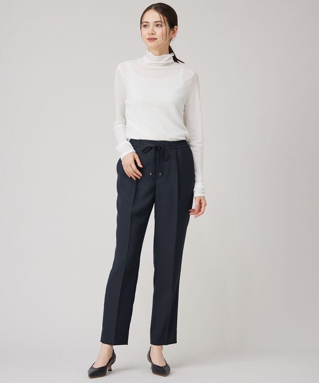 自由区 L 【洗える】ツイステッドダブルクロス テーパード パンツ ネイビー