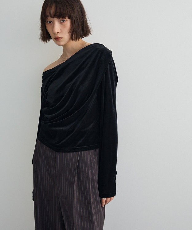 Green Parks シアーベロアオフショル長袖プルオーバー Black