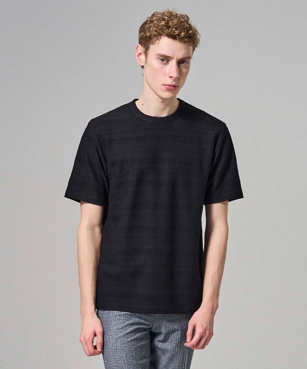 JOSEPH HOMME 【新柄 / 新素材】ジャガードボーダー　クルーネックTシャツ ブラック系
