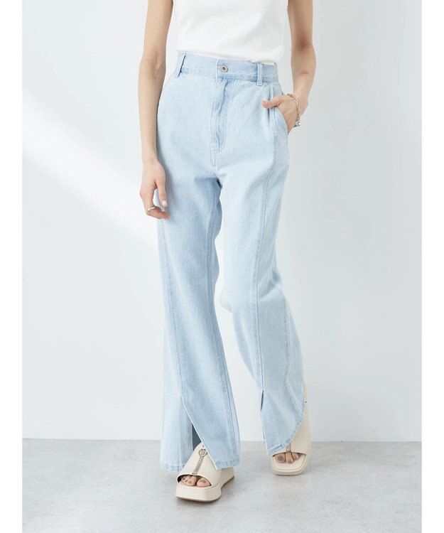 earth music&ecology センタースリットデニムパンツ Light Indigo