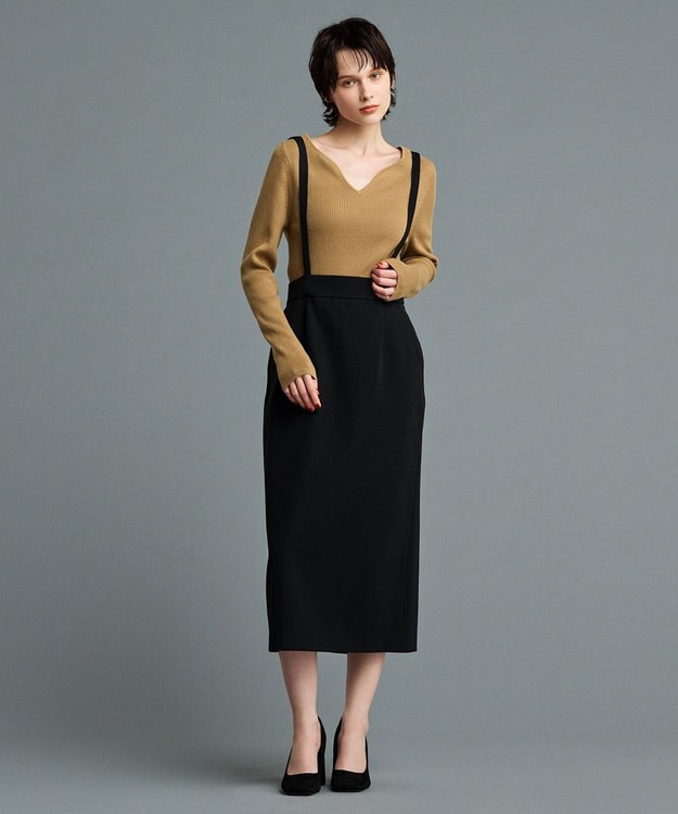 uncrave 【防しわ・UVカット・洗濯機洗い可】バルキーツイル スカート(サスペンダー付き)（uncrave STANDARD） ブラック