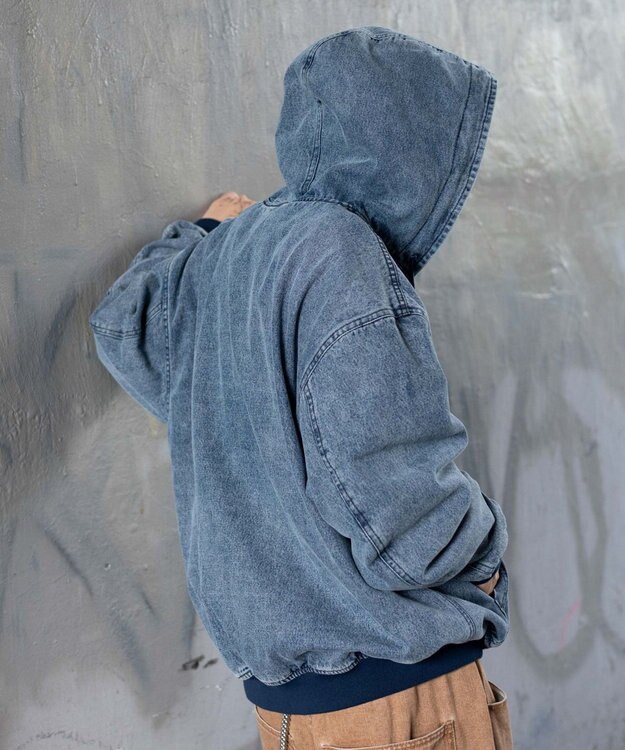 WEGO 【ユニセックス着用ITEM/MLサイズ展開】ワーカーズフードブルゾン デニム淡加工色